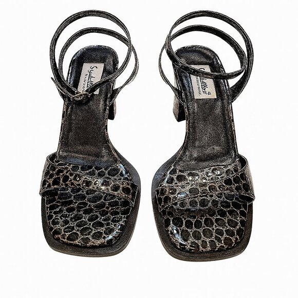 Vintage Seychelles Size 6 M California Block Heels Leather Black Animal Print - Picture 1 of 11